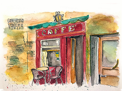 Caffè Rosso painting sketching urban venezia venice watercolor