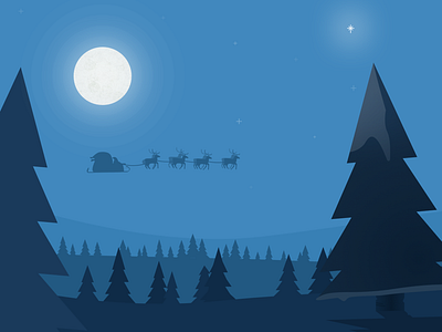 Christmas view christmas cold illustration landscape reindeer santa stars winter