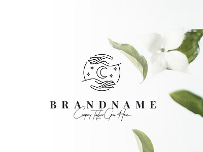 Aesthetic hand moon logo design template