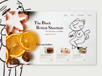 The Black British Shorthair Café animal branding café cats coffee design doodle figma graphic design illustration landing page procreate tea ui ux webdesign website