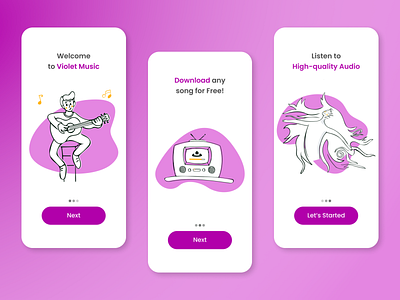 Violet Music Onboarding UI android app app design figma figma design flat illustration minimal ui ux