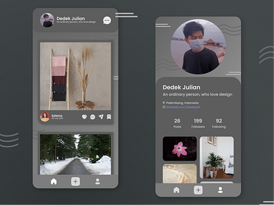 Social Media Mobile App Dark Mode UI android app dark app dark mode dark theme dark ui design figma figma design figmadesign flat minimal ui