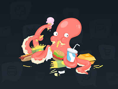 Hungry Octopus character eat fastfood flat hungry illustration macdonalds mc octopus