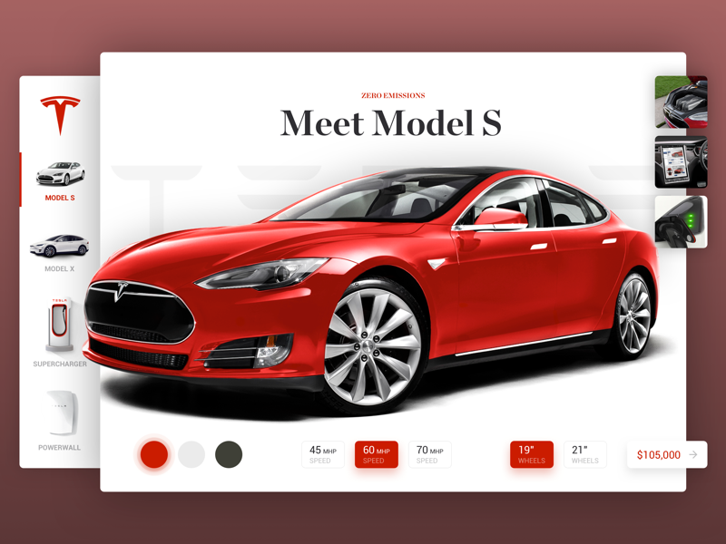Tesla Model S car cart design flat flatdesign interface mobile model s redesign tesla ui web