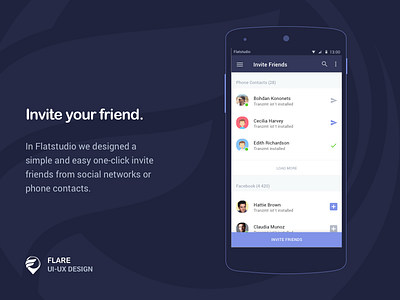 Invite friend screen android app contacts dark material flare flat friends google invite material ui ux