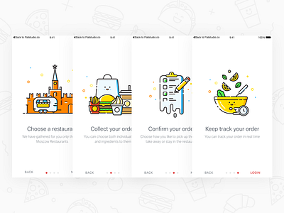 Foodberry - Welcome Screens app flatstudio food foodberry illustrations ios order restaurant take away track