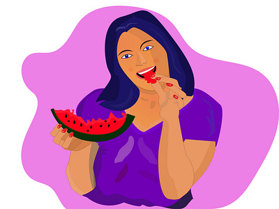 eating watermelon eat flat design flat illustration girl character girl illustration illustration vector illustration watermelon