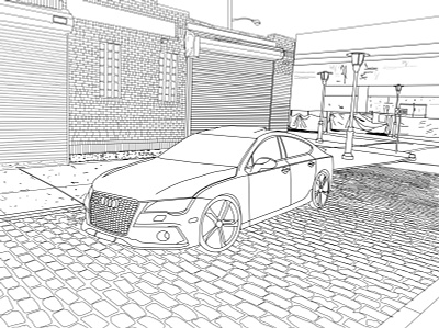 lineart car car flat illustration illustration line art linework minimal outline park vector illustration