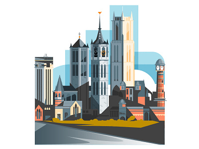The towers of Ghent architecture belgium city cityscape ghent illustration illustrator minimalist skyline vector