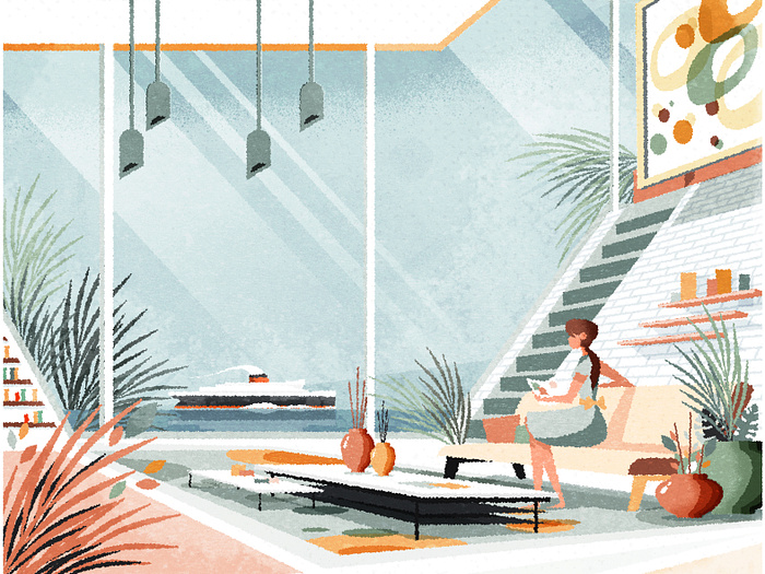 Mid century modern interior by Ann-Sophie De Steur on Dribbble