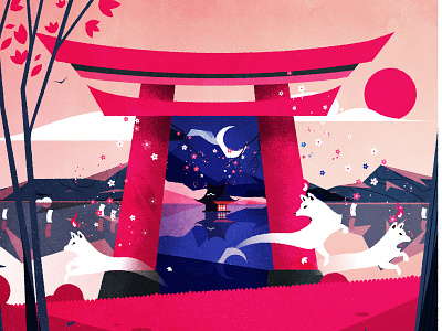 Torii! design flat illustration illustrator japan minimalist shinto skyline texture torii vector