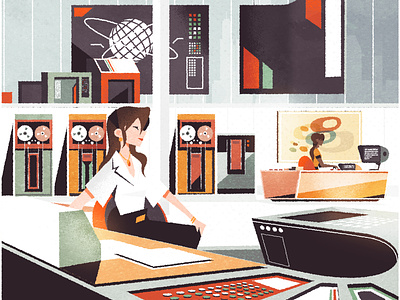 Mid Century Computer Room editorial fifties futurism googie illustration illustrator interior minimalist retro sixties texture vector