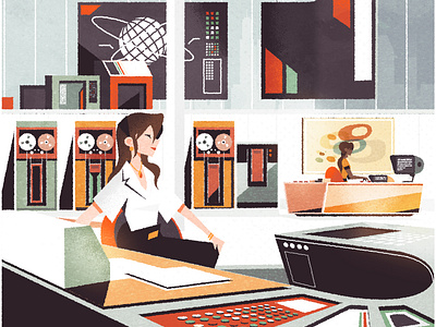 Mid Century Computer Room editorial fifties futurism googie illustration illustrator interior minimalist retro sixties texture vector