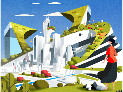 Hugged by green architecture city design illustration illustrator minimalist skyline texture vector