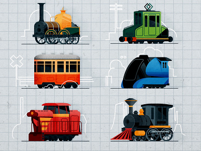 Trains bubbly chibi illustration illustrator minimalist rail texture toy train vector