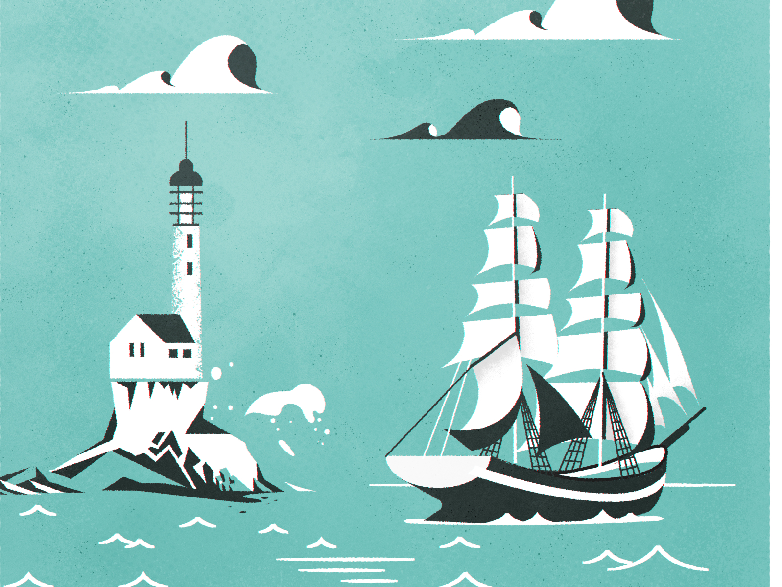 A lil' Clipper boat clipper coast design illustration illustrator lighthouse minimalist sea ship texture vector