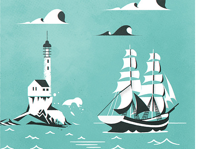 A lil' Clipper boat clipper coast design illustration illustrator lighthouse minimalist sea ship texture vector