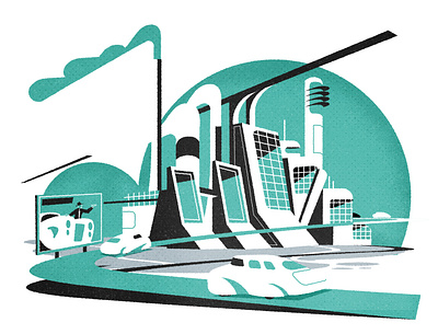 Car factory architecture city cityscape editorial illustration illustrator minimalist retro texture vector