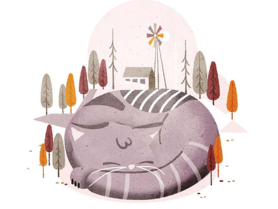Big Kitty autumn cat fall illustration illustrator landscape minimalist texture vector