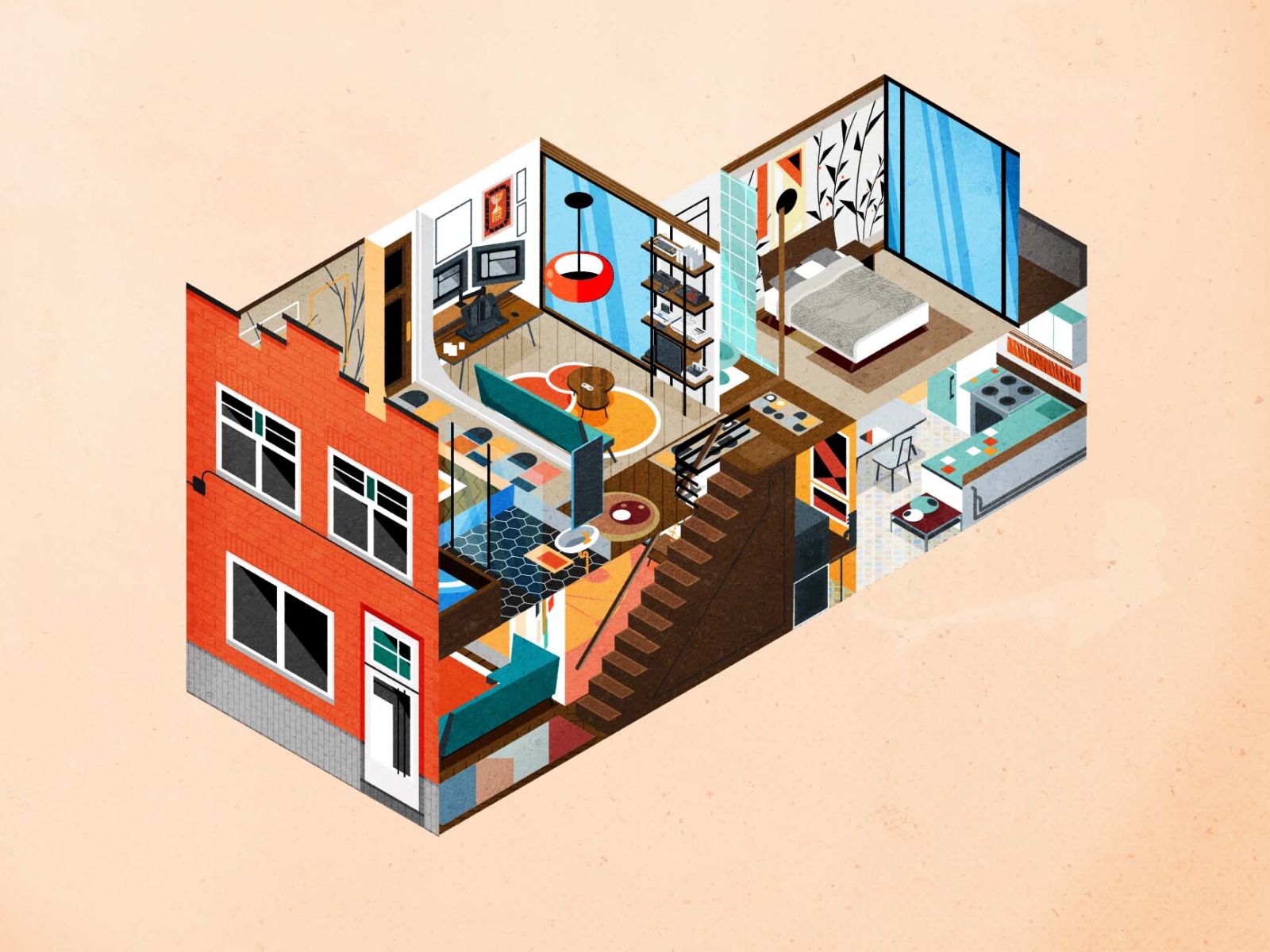 My house, isometric-like. design diagram exploded illustration illustrator infographic isometric map minimalist plan texture vector