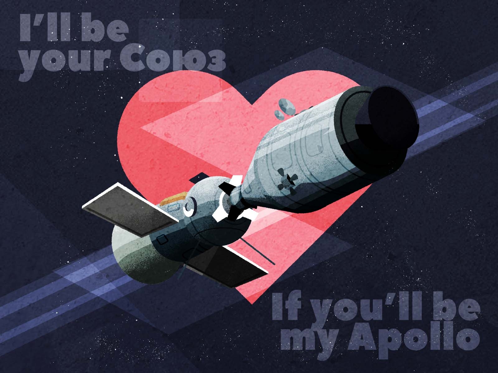 I'll be your Soyuz, if you'll be my Apollo card design greeting heart holiday illustration illustrator love minimalist retro space texture valentine vector