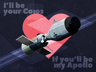 I'll be your Soyuz, if you'll be my Apollo card design greeting heart holiday illustration illustrator love minimalist retro space texture valentine vector