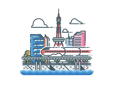 Tokyo Tower and a little more city cityscape illustration illustrator japan metropolis minimalist skyline sticker tokyo urban vector
