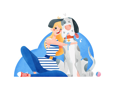 Violette and doggy adorabe cute dog girl great dane illustration love pet vector woman
