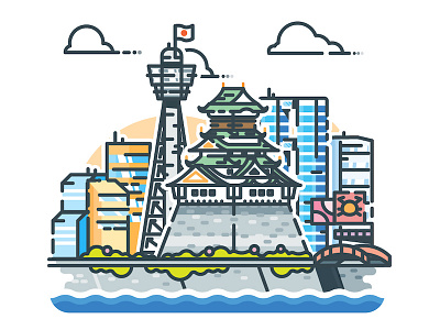 Osaka! city cityscape illustration illustrator japan metropolis minimalist osaka skyline sticker urban vector