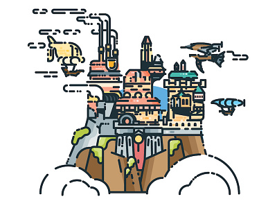 Lindblum city cityscape drawing fanart fantasy fictional final game illustration sticker vector
