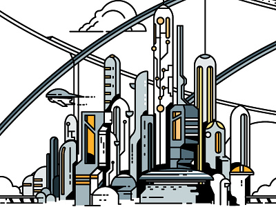 Ecumenpolis One city cityscape minimalist science fiction skyline stroke vector