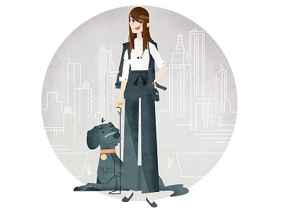 Fashionista colleague character city cityscape dog fashion labrador vector woman