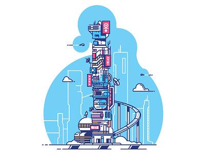 Arcology - Vertical MegaCity architecture city outline stroke vector