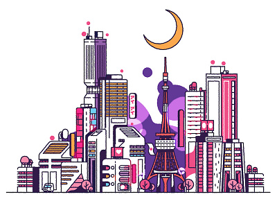 Toy-Kyo City architecture city cityscape cute icon outline pink skyline stroke vector