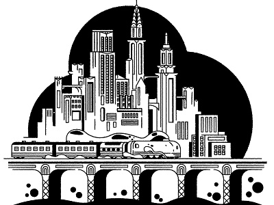 Art Deco City architecture art deco city cityscape skyline train vector