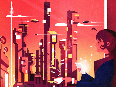 Future Coffee city colour detail futurism launch science fiction skyline spaceship texture vector