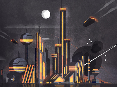 Off-world City brushes city cyberpunk fiction future futurism science shapes skyline texture vector vehicle