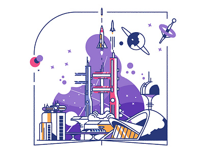 Onward! To space! city colour detail futurism launch science fiction skyline spaceship texture vector