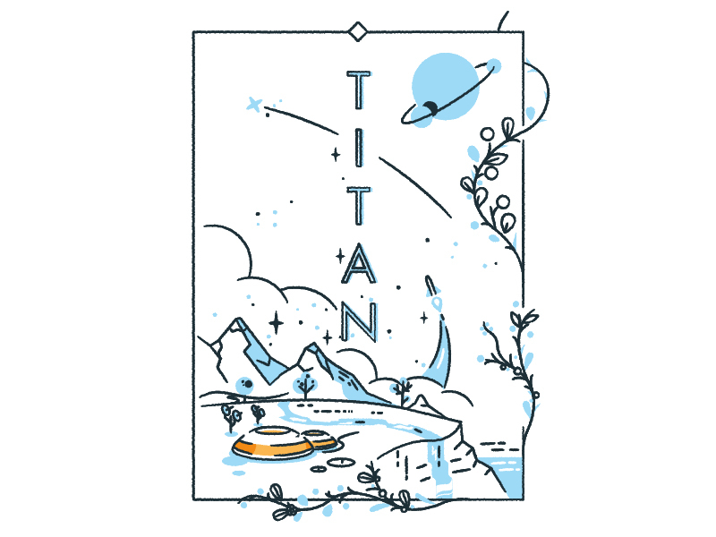 Visit Titan ... it's cool ... literally. design outline planet poster sci-fi science fiction vector