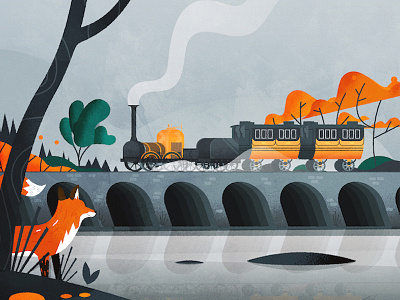 Disturbing the peace england fox illustration illustrator landscape locomotive nature train tree vector