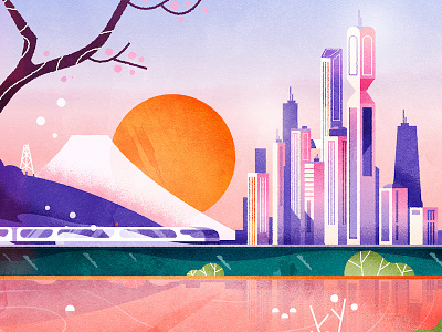 Pinky Train city colour detail dreams launch skyline texture train vector