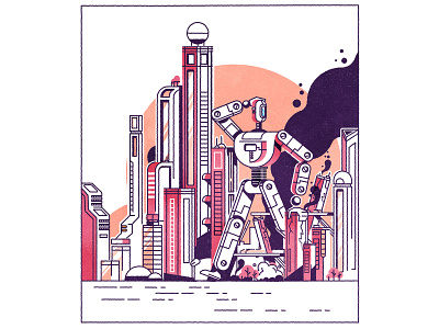 Clumsy Robot architecture city cityscape design illustration illustrator minimalist robot skyline vector