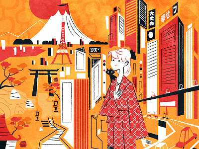 Nihon Joy architecture cartoon city cityscape illustration illustrator japan modern nippon retro skyline texture tokyo vector