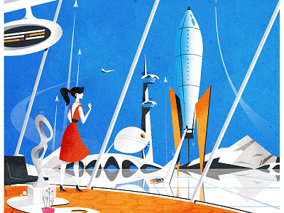 Air/spaceport goodbyes architecture city futurism illustration illustrator minimalist retro rocket skyline texture vector