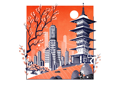 The old and new architecture city cityscape design futurism illustration illustrator japan minimalist skyline texture vector