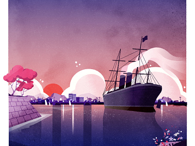 Steamboat city design illustration illustrator minimalist skyline texture vector