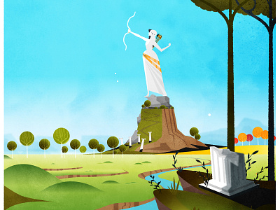Artemis illustration illustrator minimalist mythology skyline statue texture vector