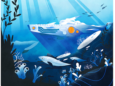 Art Deco Nautilus design fish illustration illustrator ocean science fiction submarine texture vector