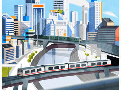 Tokyo trains architecture city cityscape colours illustration illustrator minimalist skyline texture trains vector