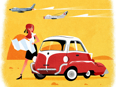 Wrong turn car cartoon illustration illustrator jet mid century minimalist texture vector